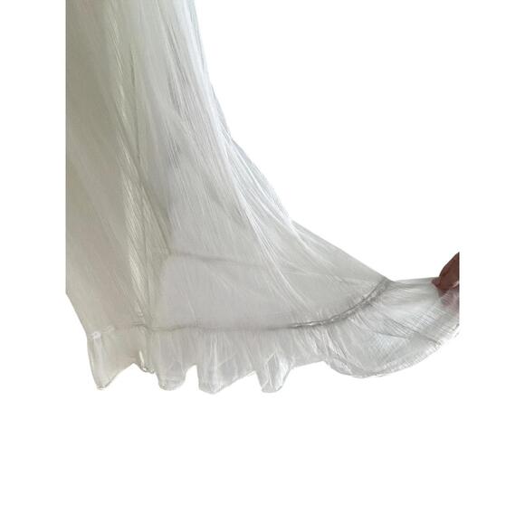 Vintage Dorsay Sheer Shadow Stripe Nightgown Transparent Boudoir Maxi Lingerie M - Picture 9 of 13